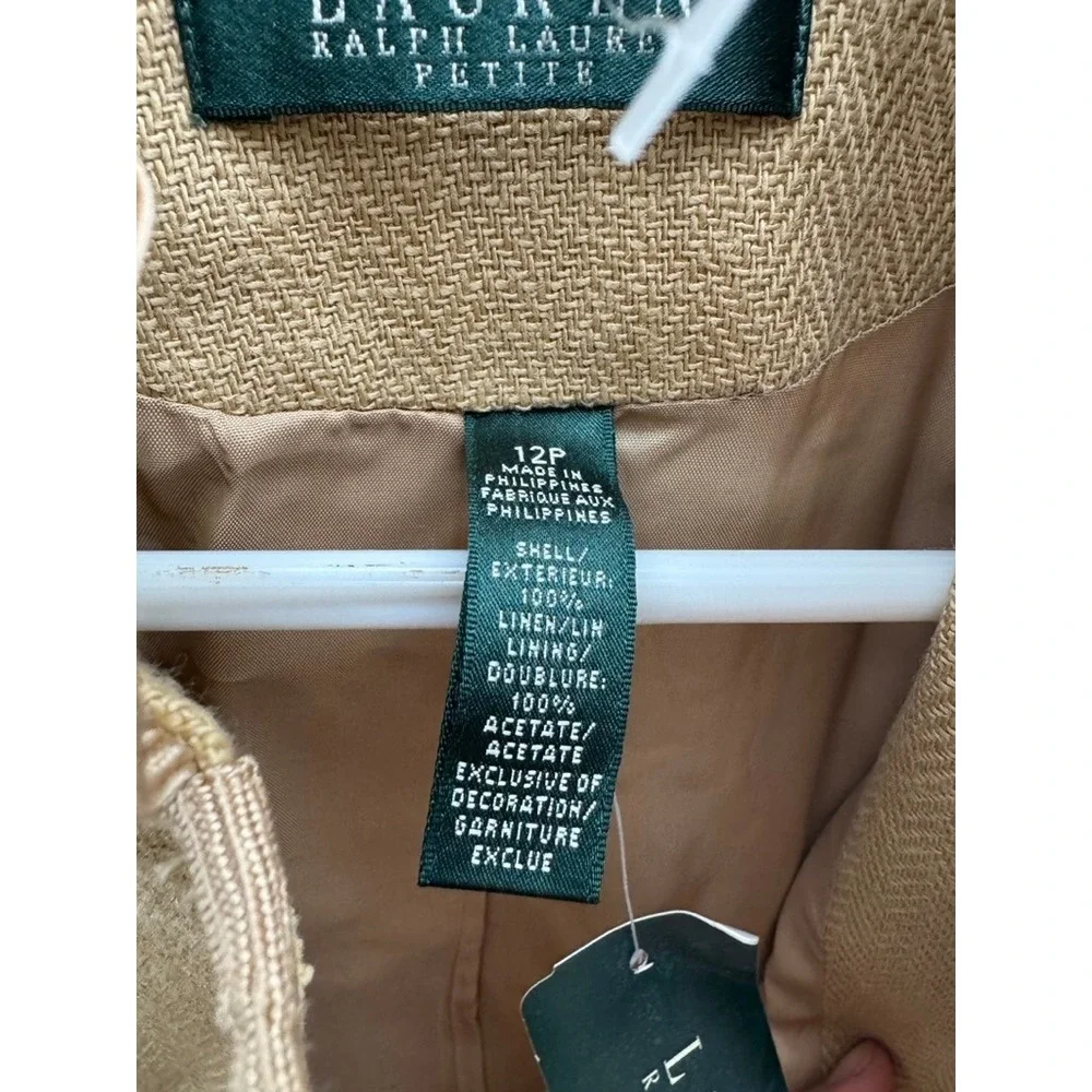 NWT Lauren Ralph Lauren Petite Tan Linen Military Jacket Soutache Cuffs 12P NEW - Picture 6 of 12